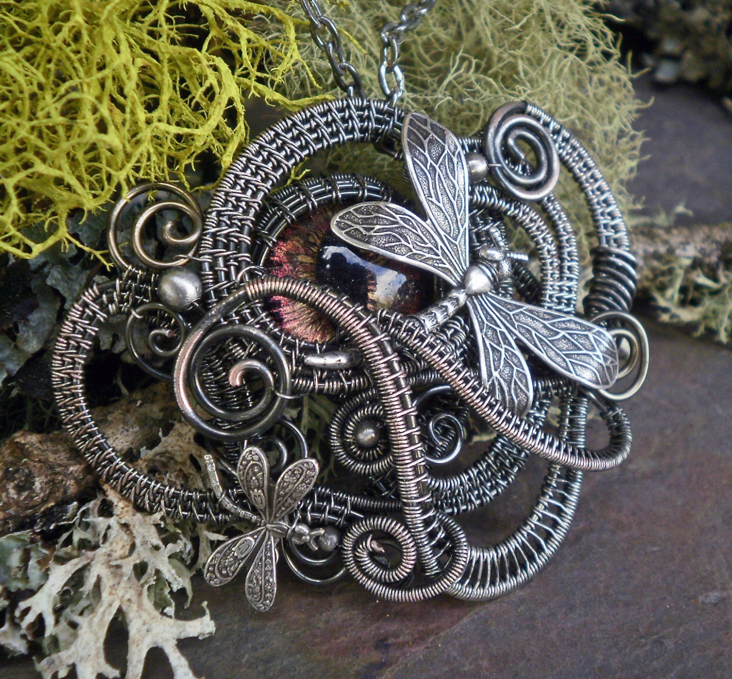 Gothic Steampunk Dragonfly Peek a Boo Eye Pendant
