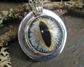Gothic Steampunk Silver Plate Bezel Cat Evil Eye Pendant