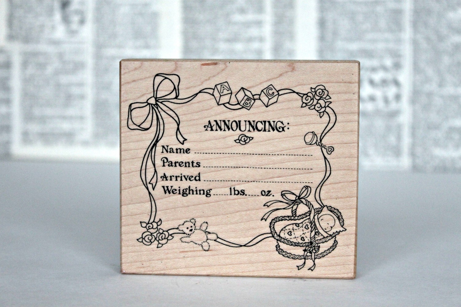 PSX Rubber Stamp Baby Announcement Ribbon Frame K-151