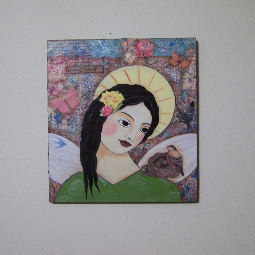 Folk Art Angel Original Encaustic Painting Believe in Yourself