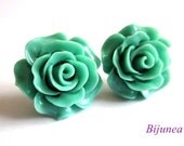 Rose earrings - Green rose stud earrings - Green flower posts - Green rose studs - Green rose post earrings sp322