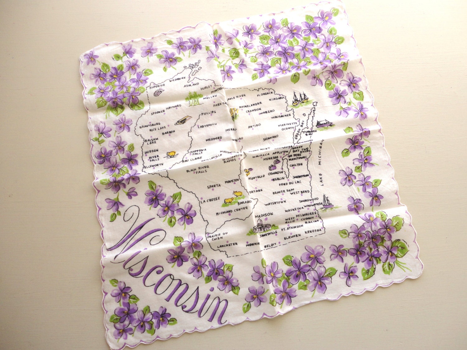vintage wisconsin novelty souvenir hanky