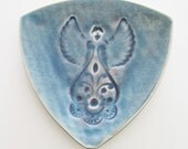 Angel plate: hand made aqua wall decor guardian spirit   blessing plate