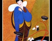Art Deco Girl admiring Flowers Refrigerator Magnet - FREE US SHIPPING
