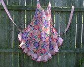 Full Flouncy Ruffled Apron Large Floral Trimmed with Polka Dots