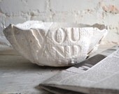 Pure White Bowl: Fragments of old Love Letters - ceramic bowl