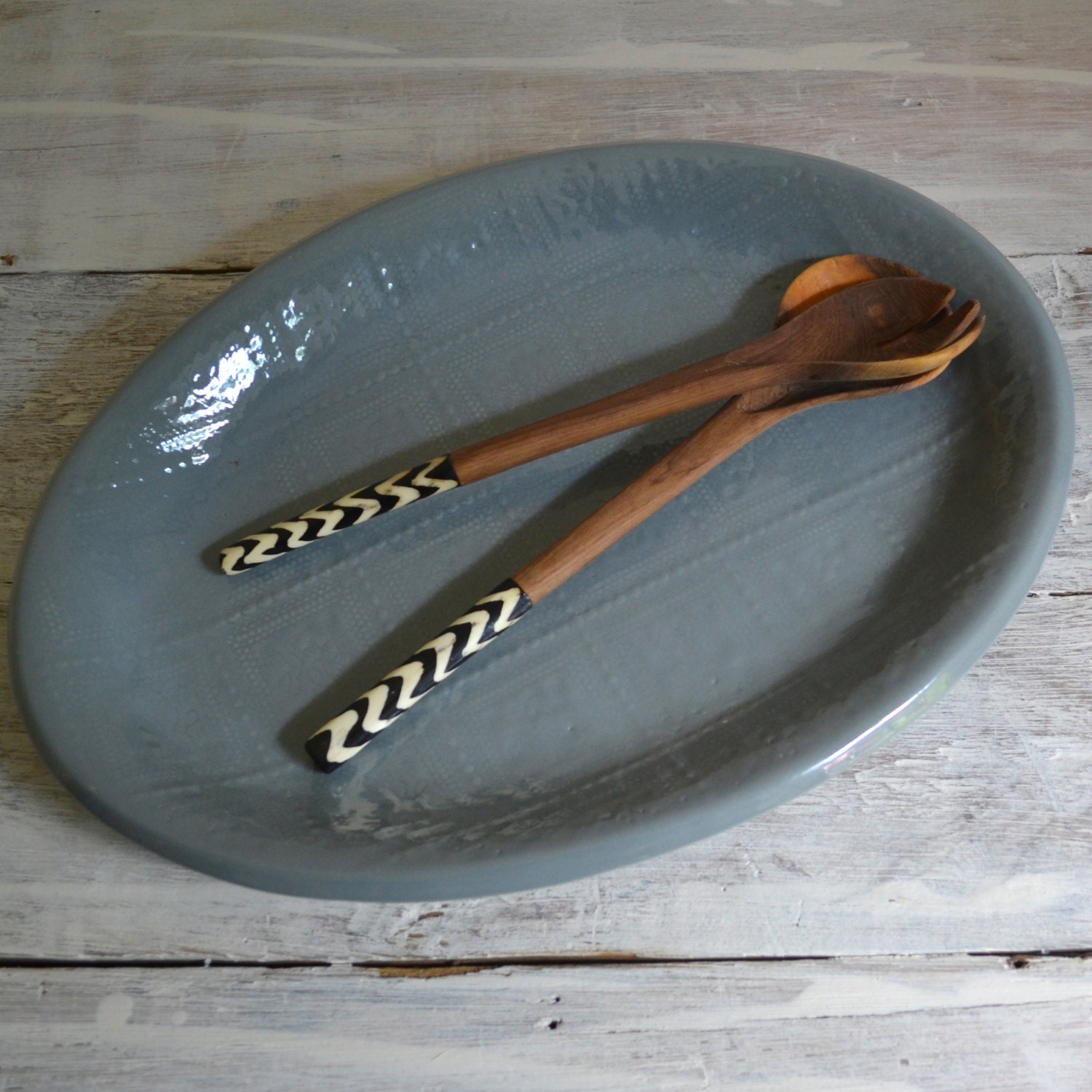 Grey Serving Platter   - large oval platter - stoneware - Wobbly Plates Series