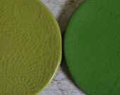 2 Breakfast Plates - Green and Lime - 2 small plates - Wobbly Plates Series