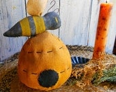 Hand Painted Primitive Osnaburg Bee Skep-Hive Sitter Tuck OFG TEAM