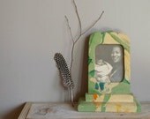 Vintage Nemadji Style Photo Frame, Vintage Marbleized Photo Frame with Photograph, Hand Made Folk Art Frame