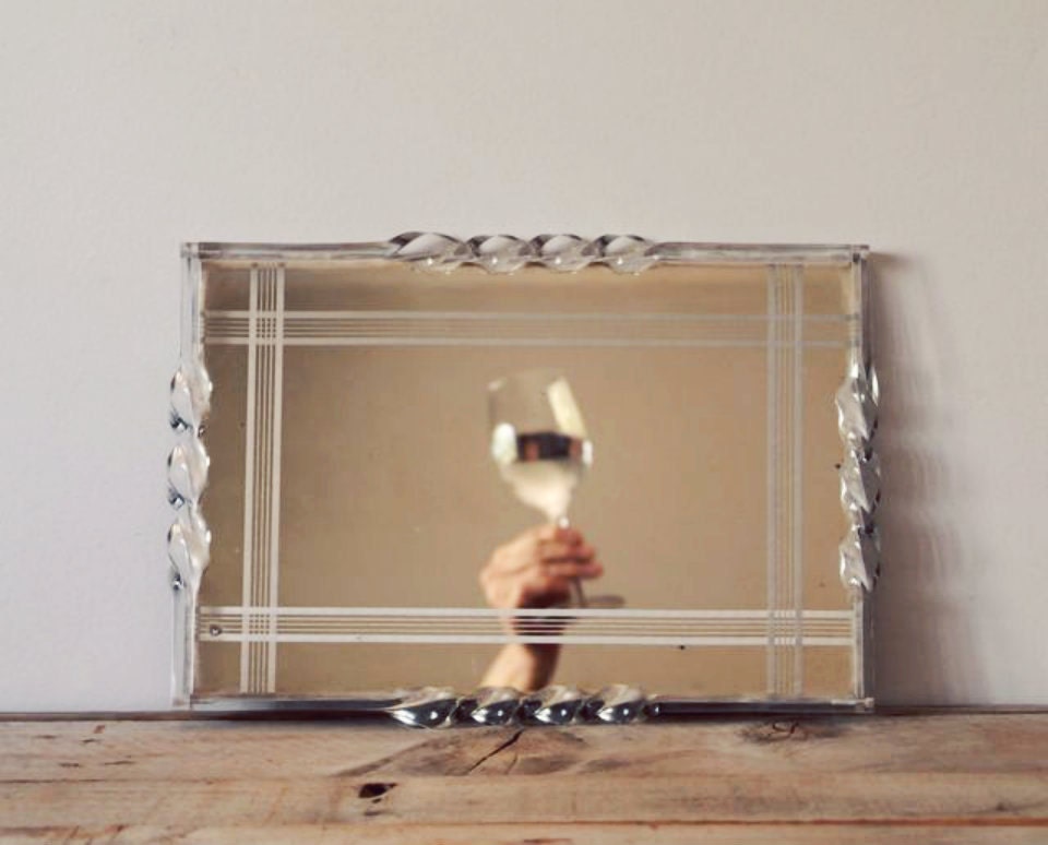 Art Deco Vanity Table Mirror, Art Deco Mirrored Tray, Home Decor, Vanity, Boudoir, Drink Tray, Gatsby Era Deco Tray