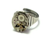 Steampunk Ring Vintage 17 Jewels Watch Movement Silver Designed By Mystic Pieces