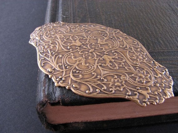 Large filigree antiqued brass stamping