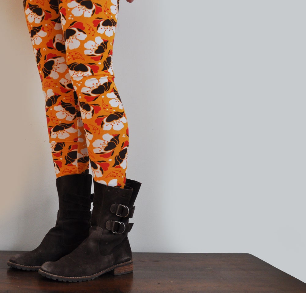 Floral Leggings in Tangerine