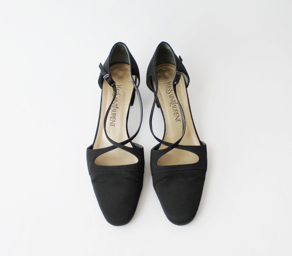 1990's YSL Black Criss Cross Mary Janes Pumps Size 8.5