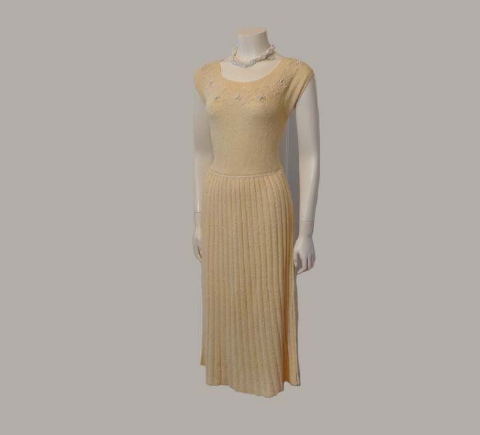40s dress / Vintage 1940's Bombshell Knit Beaded Soutache Sweater Dress