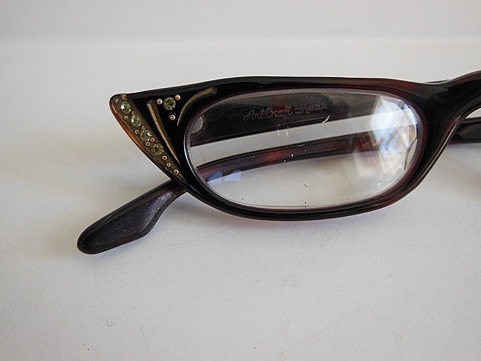 1950s eyeglasses / Jeweled Vintage 50's Cats Eye Rhinestone Reading Glasses