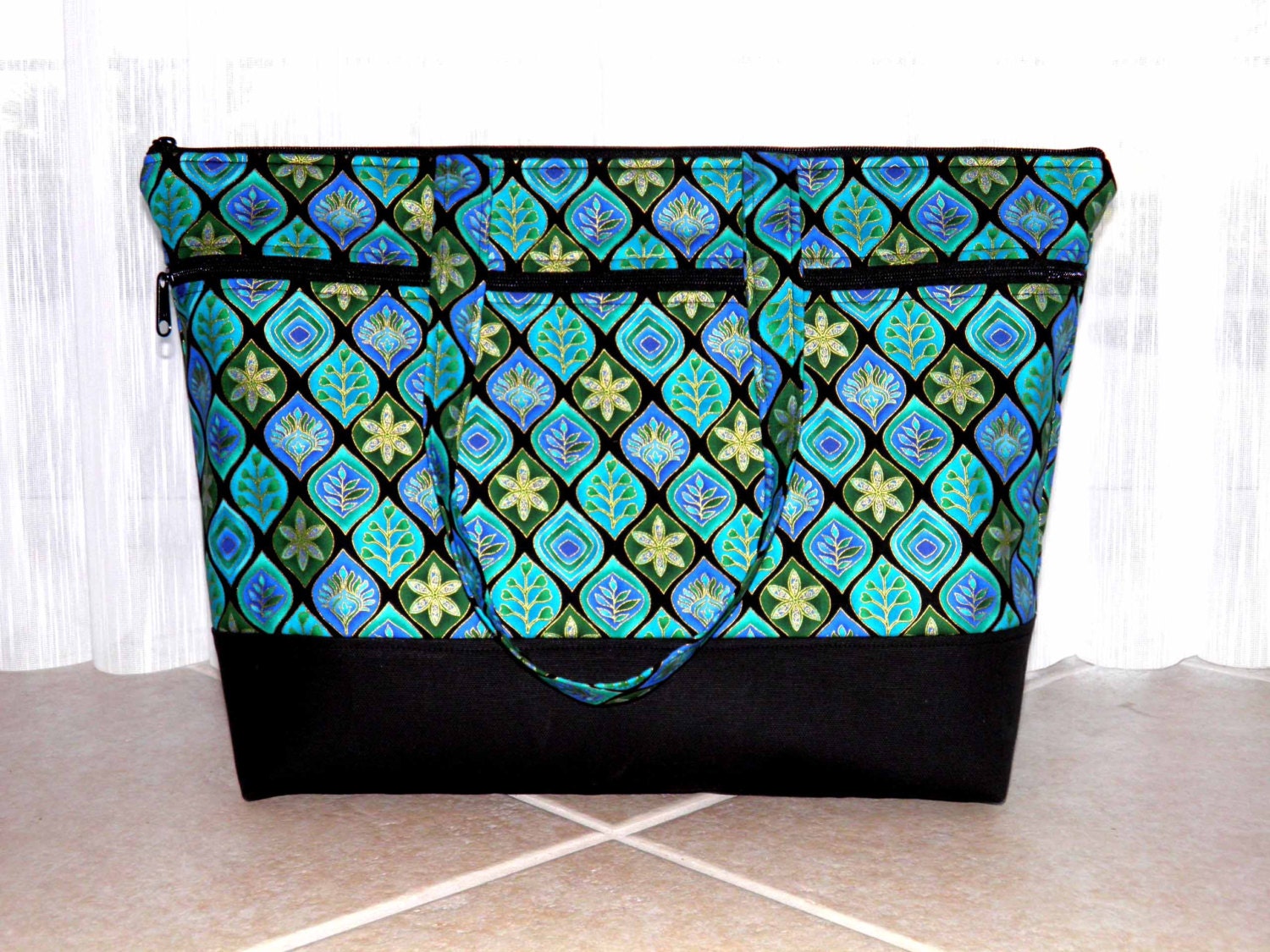 NEW--The Dahlia Big Big Zippered NANDA Bag in Plume Leaf Geo--Many More Fabric Choices