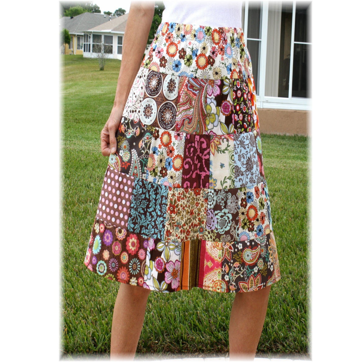 Skirt,   Aline, Patchwork, Tier, Hippie, Boho, Peasant, Knee, Please read size description, Check out my store for more skirts
