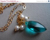 HUGE SALE 20% OFF Wedding Bells Teal Marquise quartz with pearls Bridesmaid Necklace