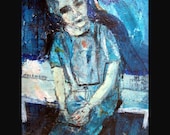 outsider EMERY original painting 'waiting, reflecting on his 40,000-60,000 thoughts a day'