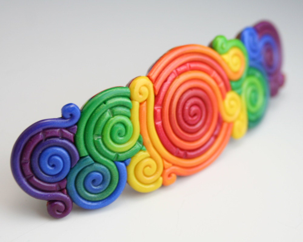 Rainbow Fimo Barrette in Filigree Design