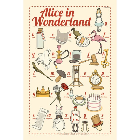 Alice in Wonderland: the illustrated ABC 12x18 inches print
