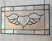 Winged Heart Stained Glass Panel with Beveled Stained Glass Winged Heart