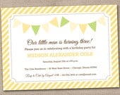 Printable Birthday Party Invitation Green and Yellow Bunting Digital File Il_170x135