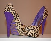 Handpainted BEBE Designer Shoes, Purple Suede Heels, Size 7, One of a Kind