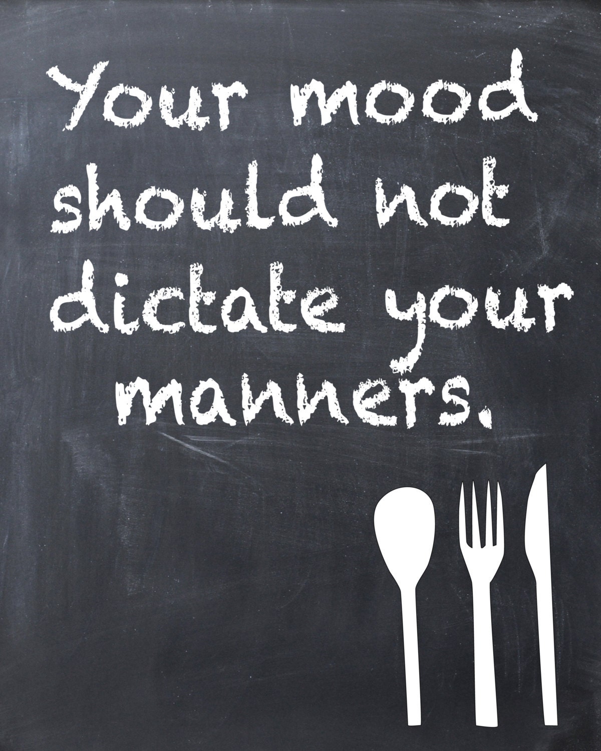 Digital Print- Mind Your Manners- Kitchen Decor, Wall Art, Kitchen, chalkboard, knives and forks, manners, rules, cute