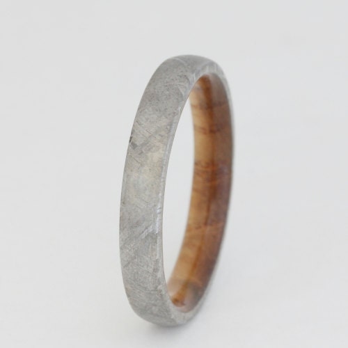 Black Ash Wood ring with Meteorite Overlay