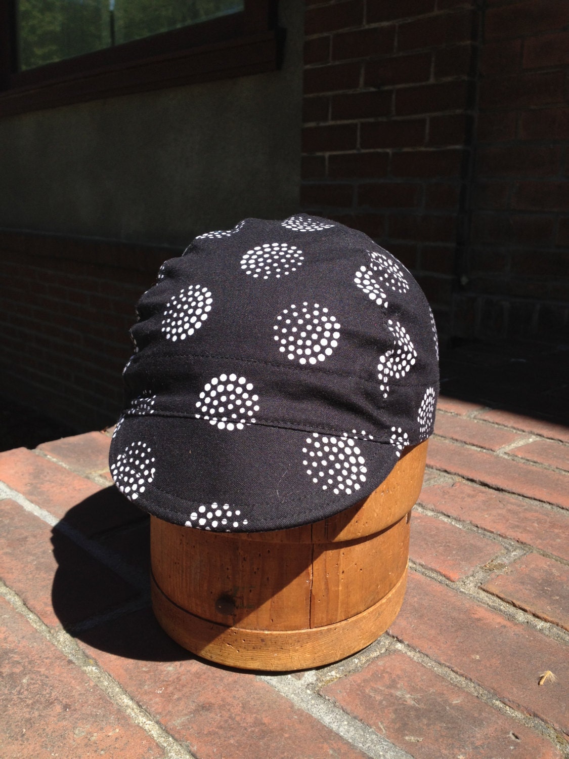 White dots that make bigger polka dots. Handmade cycling caps