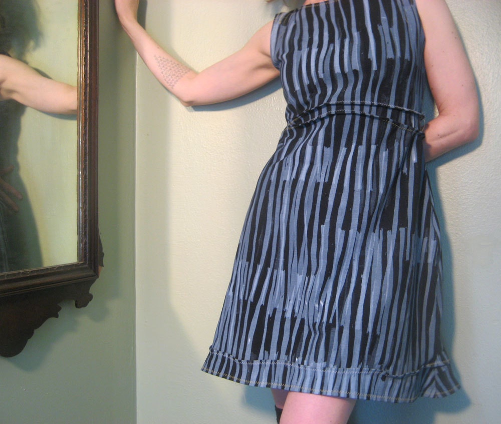 black and white sundress handmade hand printed dress with graphic pattern mod boho summer dress