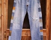 LEVIS PATCHWORK JEANS Mens Pants 501s Upcycled Hippie