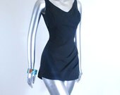 Vintage 1960s Black Ruched Swimsuit M LG