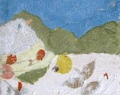 Mixed Media - Handmade Paper & Dried Flowers - NESTING -  Signed Original Bird Collage Fancy Folk Artist 10" x 10"