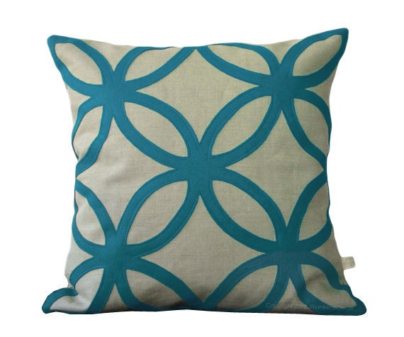 Teal Geometric DECORATIVE PILLOW COVER in Natural Linen by JillianReneDecor Modern Spring Home Decor - Blue Green