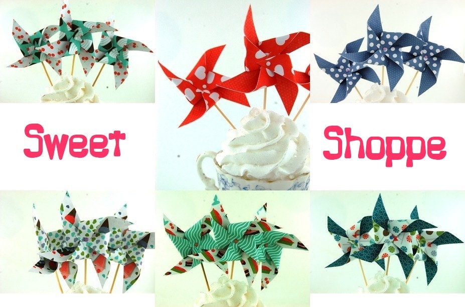 Sweet Shoppe Collection Pinwheel Cupcake Toppers Set of 12 Choose Your Pattern Il_570xn