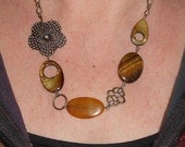 Boho chic necklace, brass, golden yellow agate and tigers eye asymmetrical necklace, Boho chic jewelry