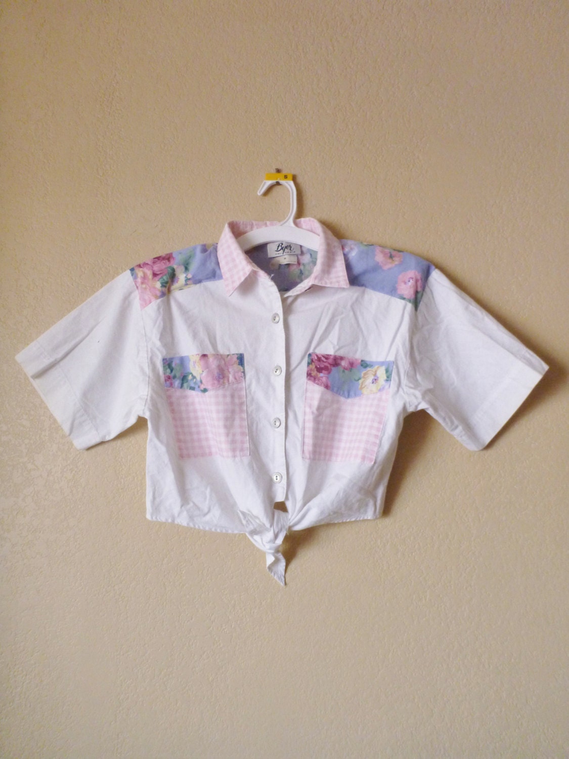 vintage white TIE WAIST crop blouse