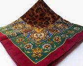 Vintage Cheetah Scarf Animal Print Burgundy Evergreen Slate Blue Multicolor Made in Italy