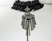 Black Gothic Choker- Victorian, Goth, Choker, Burlesque, Black Ribbon, Chain, Wedding, Red, Flower, Steampunk Wedding