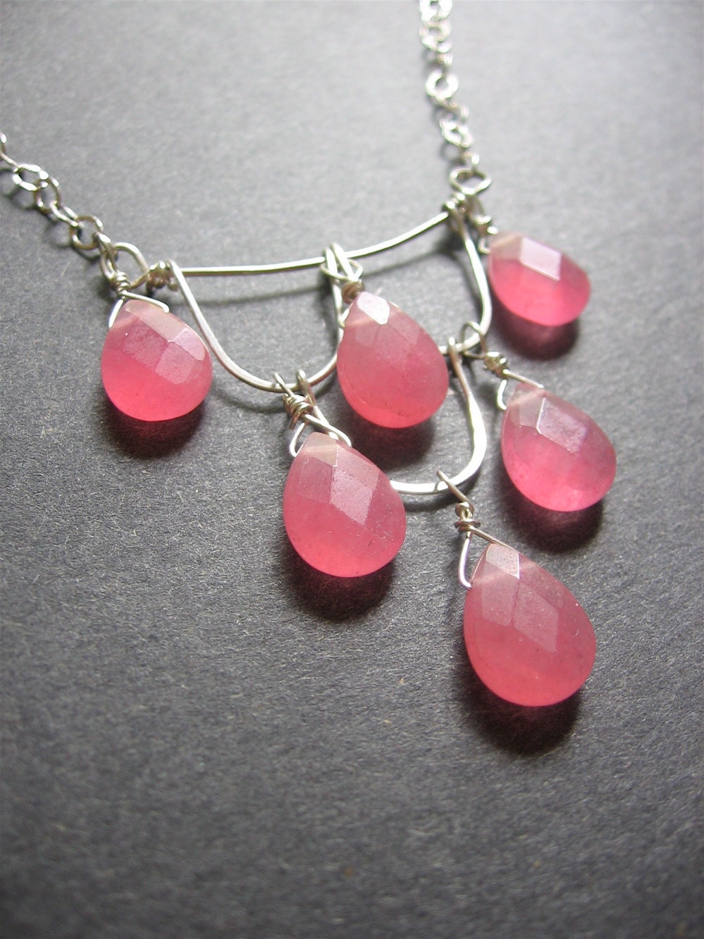 Pink Statement Necklace, Sterling Silver Jade Bib Necklace. Pink Necklace  - Melrose Necklace