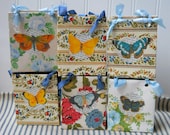 6 vintage wallpaper gift bags small with butterflies and French text grp3 Bright florals