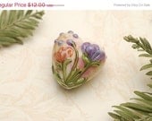 ON SALE 30% OFF Yellow w/Purple & Orange Flora Heart Focal Bead - Handmade Glass Lampwork Bead -11819205