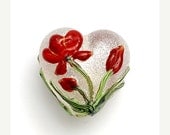 ON SALE 40% OFF Crimson Flower Heart Focal Bead - Handmade Glass Lampwork Bead -11832105