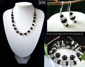 SALE - Clear White Black Glass Jewelry Set