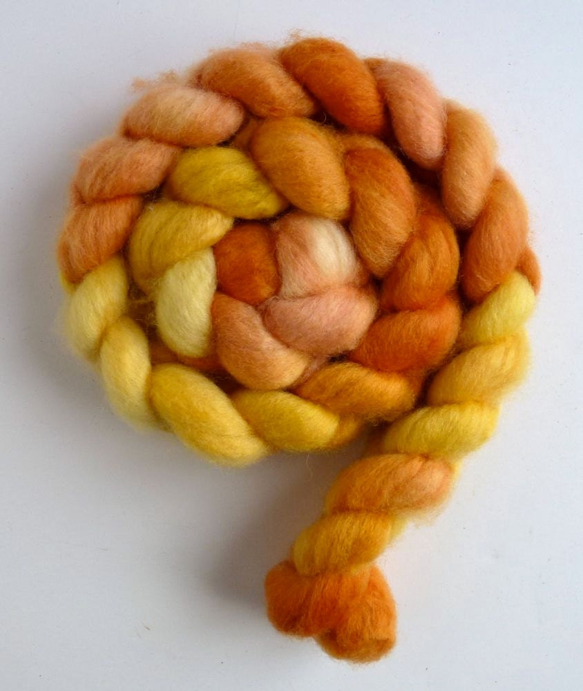 BFL Wool Roving - Hand Painted Spinning or Felting Fiber, Red Gold