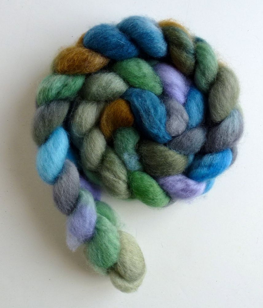 BFL Wool Roving - Hand Painted Spinning or Felting Fiber, Rainy Day